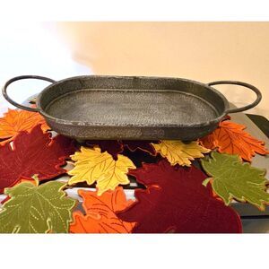 Farmhouse Rustic Metal Footed Tray Centerpiece Preowned